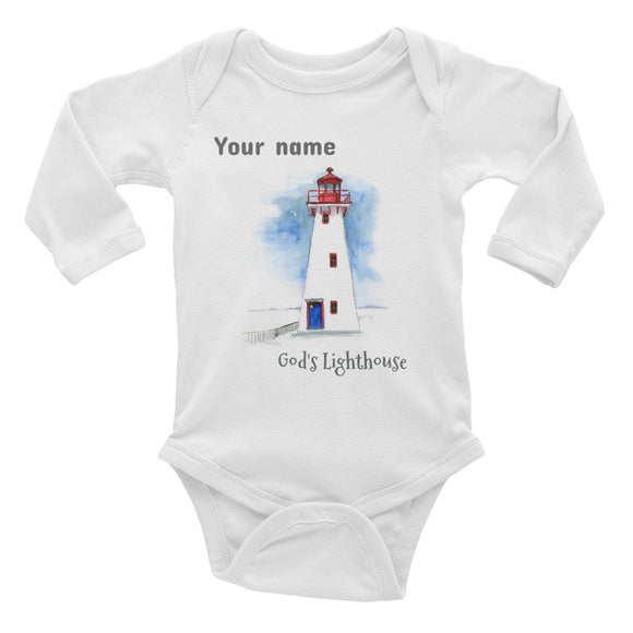 God's Lighthouse Personalized Name Infant Long Sleeve Bodysuit