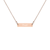 "Trust" Engraved 18K Rose Gold Bar Chain Necklace