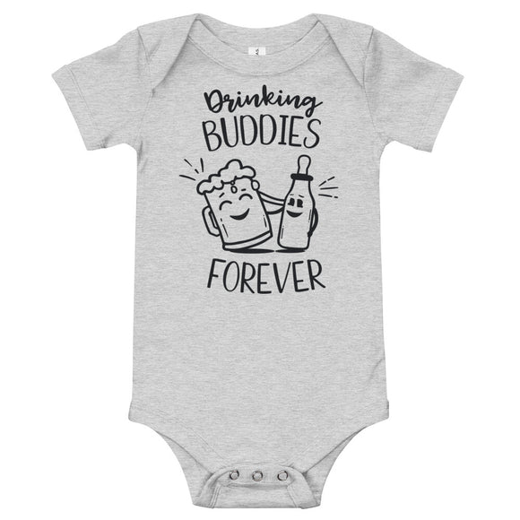 Baby Drinking Buddies Forever, Mug of Bear with Milk Bottle, Matching Baby Romper with Adult Tees