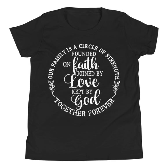 Youth Black Faith T-shirt - Our Family Kept By God Together Forever, God family Matching T-Shirt