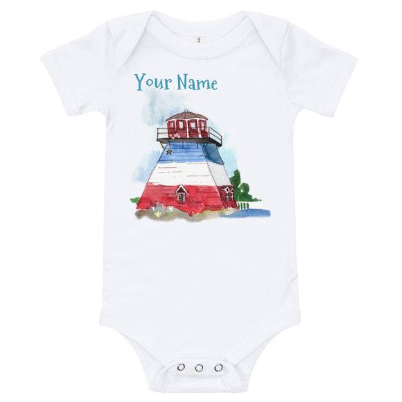 God's Lighthouse Personalised Name Baby Romper, Personalised Baby Romper Light Tower