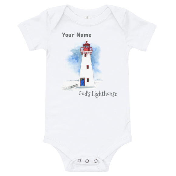 God's Lighthouse Personalized Name baby Romper, Baby Romper